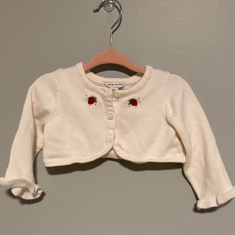 Janie and Jack Cream Sweater with Red Floral Accents